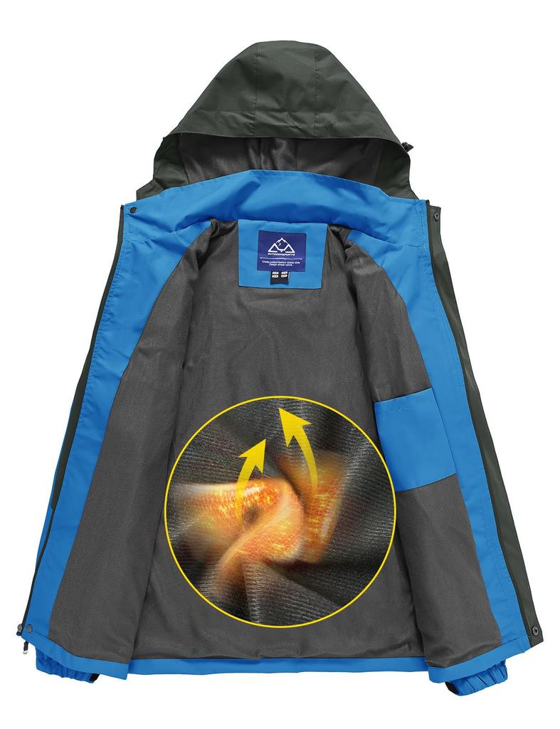 [Gopune] Men's Mountain Parka Outdoor Jacket, Windproof Water-Repellent Hiking Hooded Coat for Climbing Cycling Fishing, Spring Autumn Winter, Blue L