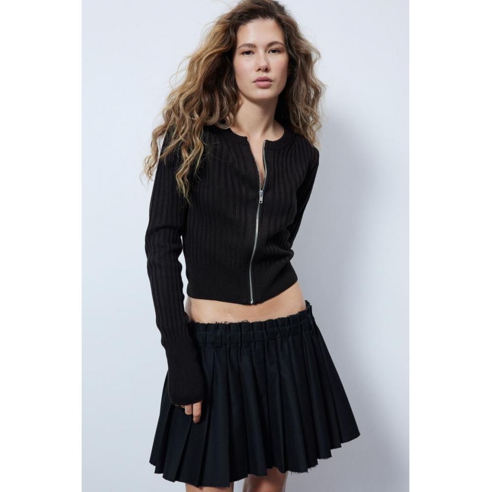 

H M Ribbed Knit Zip Up Cardigan Black