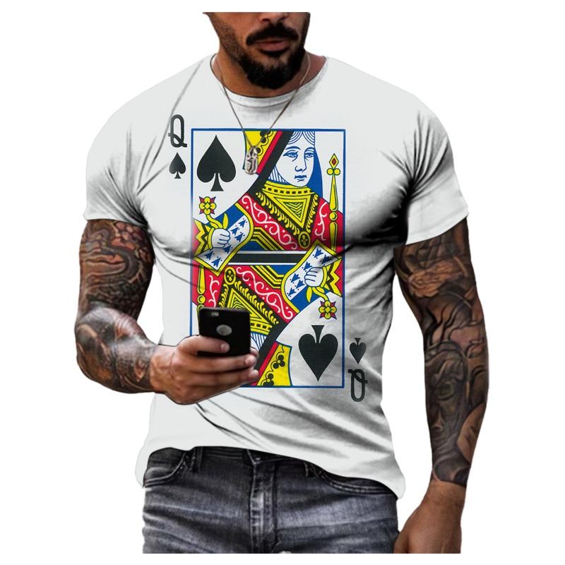Playing Cards 3D Printing Summer Men's Personality T-Shirt Shirt Hip Hop Trend Large Size Short Sleeve Casual Fashion Sports Top
