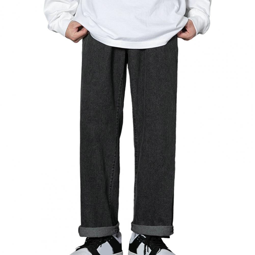 Men Pants Straight Wide Leg Loose Deep Crotch Solid Color Retro Soft Breathable Button Zipper Closure Streetwear Men Long Trouse