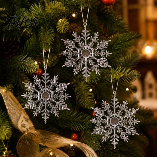 Christmas Ornaments for Porch Decorations 3Pcs Tree Snowflakes Ornaments, 10cm Glitter Hanging Plastic Snowflake Festive Atmosphere Winter Wonderland