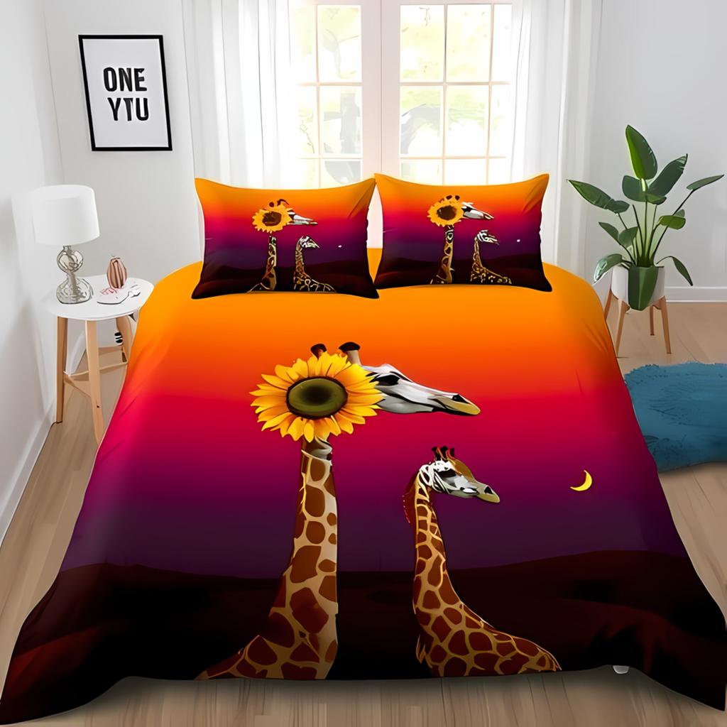 Comforter With Stylized Giraffe Design Warm Colors Toned Borders For Exotic Charm Suitable Children Kids And Adults Soft