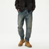 Men's Daddy Denim Tooling Multi-Pocket Trousers New Retro Old Wash Straight Harlan Jeans American