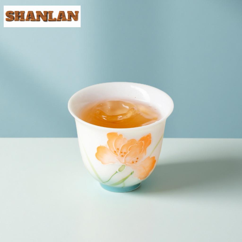 2pc/lot Hand-painted Hibiscus Flower Teacup Traditional Tea Bowl Mug Tea-tasting Smelling Cup Jianzhan Master Cups Tea Set 55ml