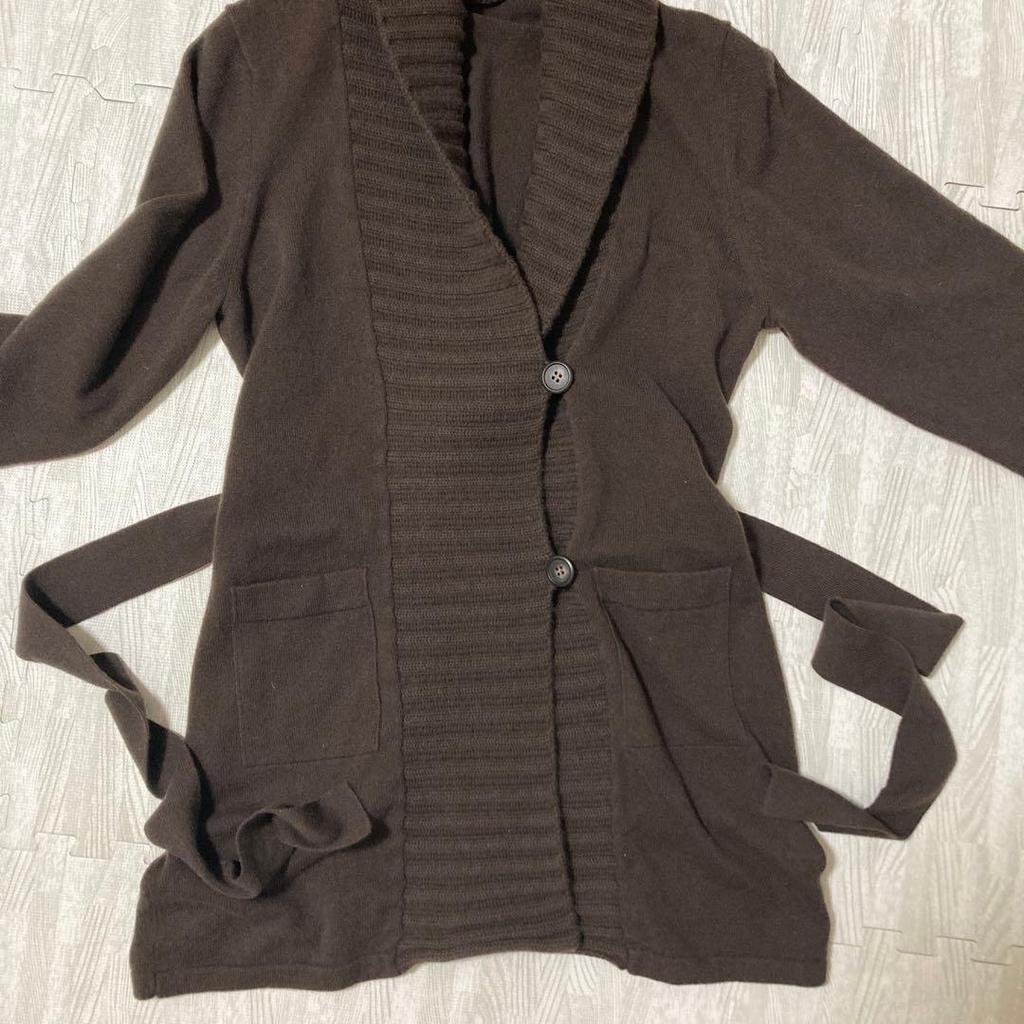 Used New, unused, dark brown, long knit cardigan, L size (Wool/Cashmere)