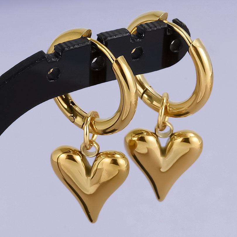Real Gold Plated Fashion Kpop Piercing Jewelry Girl Bowknot Flower Heart Pendant Earring Stainless Steel Hoop Earrings For Women
