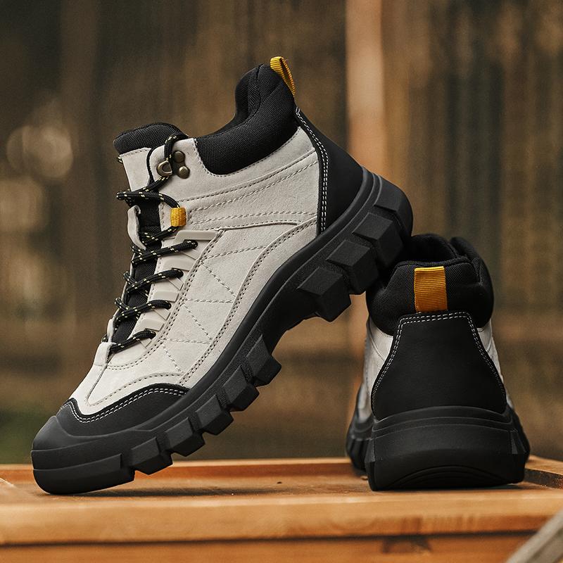 Mens High Top Leather Casual Shoes Fashionable Comfortable Sports Sneakers for Driving Hiking Outdoor Activities