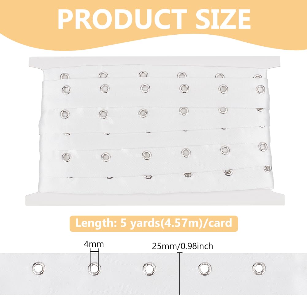 BENECREAT 5 Yards White Polyester Eyelet Tape, 1 Inch Wide Grommet Twill Tape Trim Ribbon Strip with Silver Metal Eyelet Ring for Corset Shirt DIY