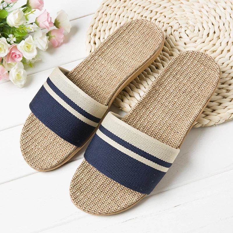 Summer linen slippers women's home couple home indoor non-slip soft bottom household cotton and linen cool slippers men