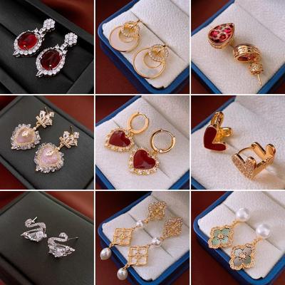 Echte Vergoldete Silber Zirkon Herz Ohrstecker - Leichter Luxus, High-End, Nischendesign für Frauen