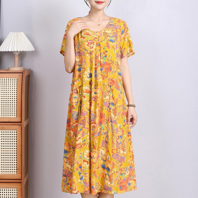 Elegant Woman Summer Dress Casual Loose Short Sleeve Long Dresses Plus Size Woman Clothing