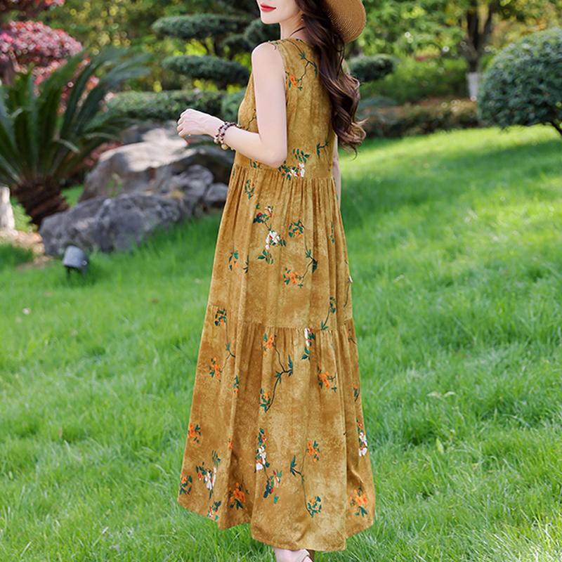 Элегантные женские длинные платья летняя винтажная одежда повседневное летнее платье без рукавов XL