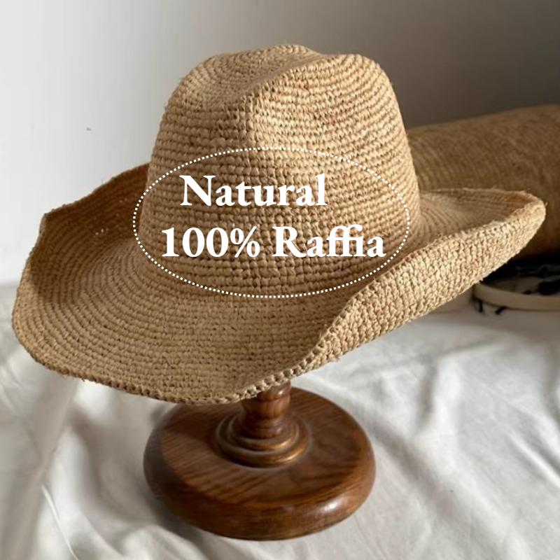 My Extreme Outdoor Activities Women's Ins Hand-Crocheted Natural Raffia Straw Sun Hats Cowboy Hat For Men Summer Wide Brim Panama Outdoor Breathable Beach Caps 59Cm