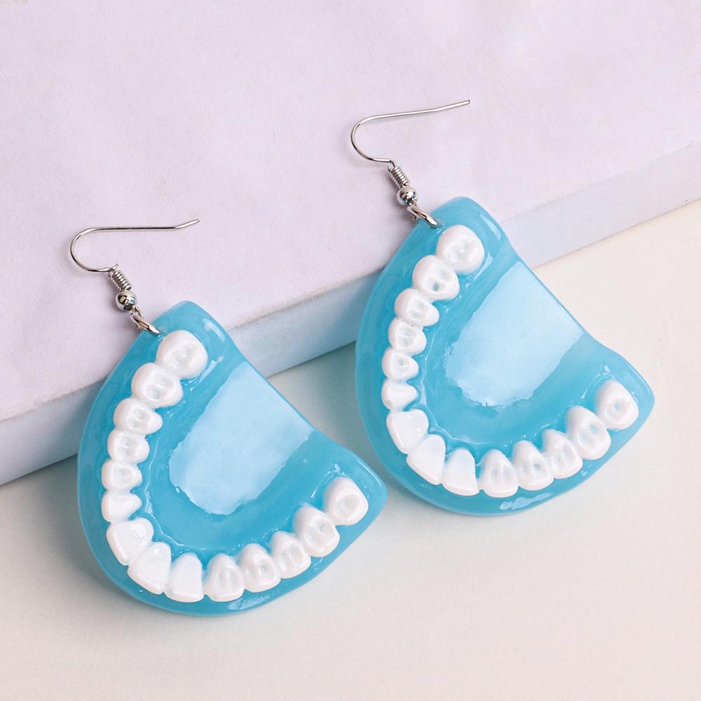 Funny Punk False Tooth Drop Earrings for Women Exaggerated Funny Long Dangle Earring Ear Clips Female Fashion Jewelry Party Gift