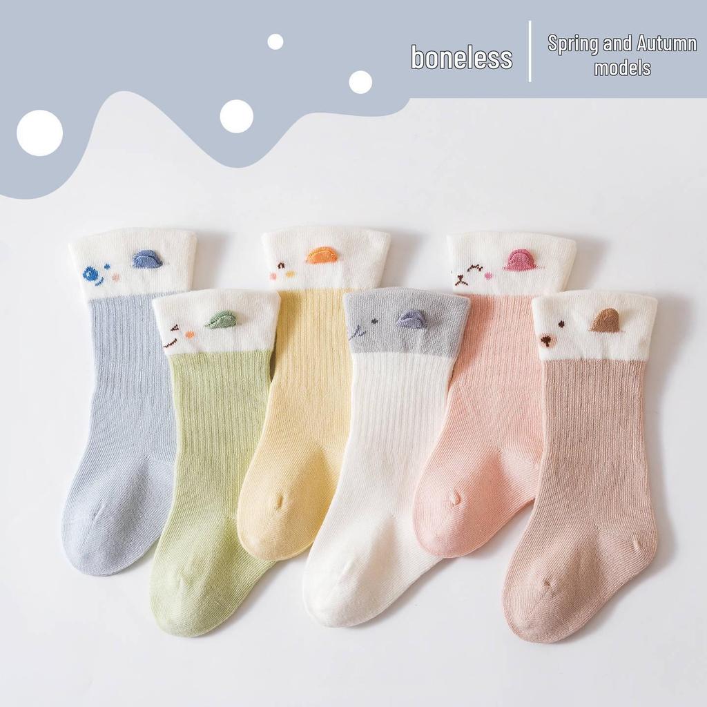 Cartoon Loose-Fit Baby Socks (Spring/Autumn) – Mid-Calf High, Boneless, Unisex for Newborns