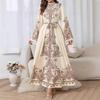 Women's Floral Paisley Print Maxi Dress Long Sleeve High Neck Loose Abaya Elegant Casual Long Dress Islamic Modest Kaftan
