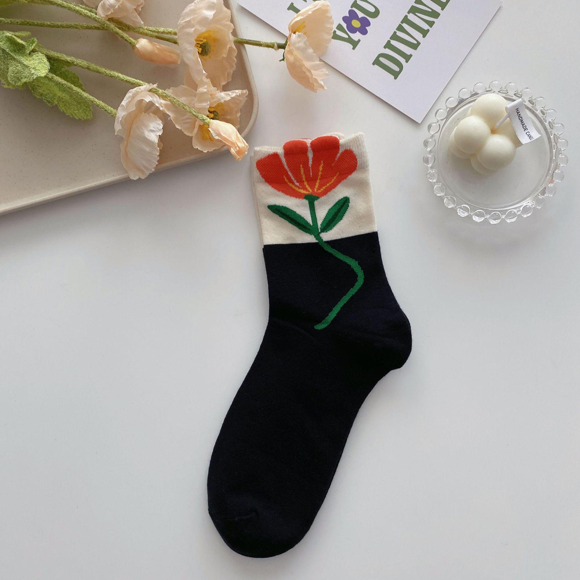 

Женские хлопковые носки до середины икры с 3D-цветком - Милый японский летний стиль One Size