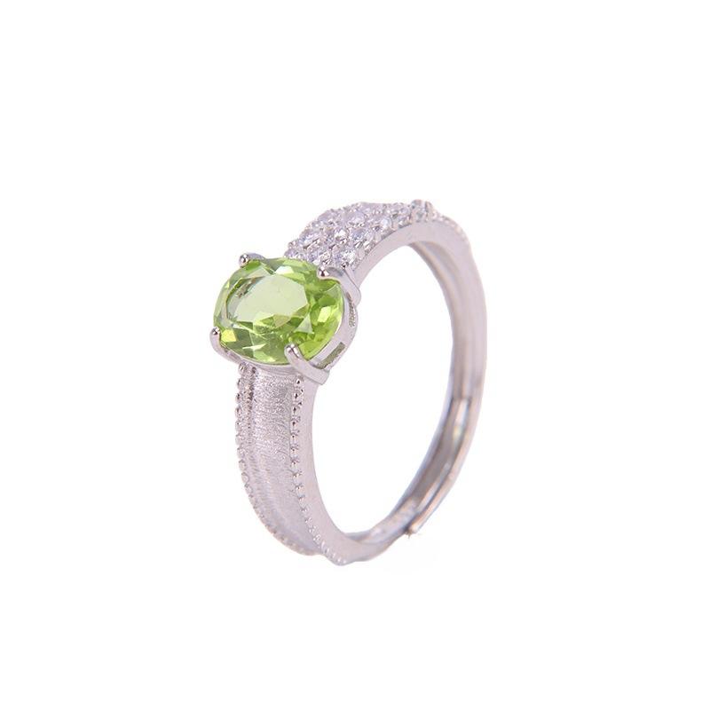 Brushed S925 Silver Ring Inlaid Natural Crystal Fashion Hand Jewelry