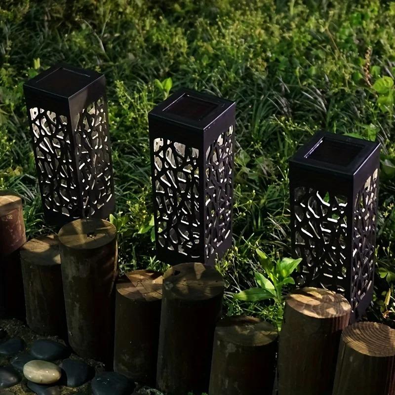 1/6PCS Solar Pathway Lights Outdoor LED Garden Lights Auto On/Off Dusk To Dawn Waterproof Hollow-Out Design for Yard Lawn Patio Christmas