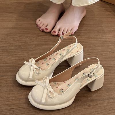 Sweet Floral Print Women's Summer Outdoor Sandals, 2026 New Style, Bow-tie Dress, Chunky Heel Sandals