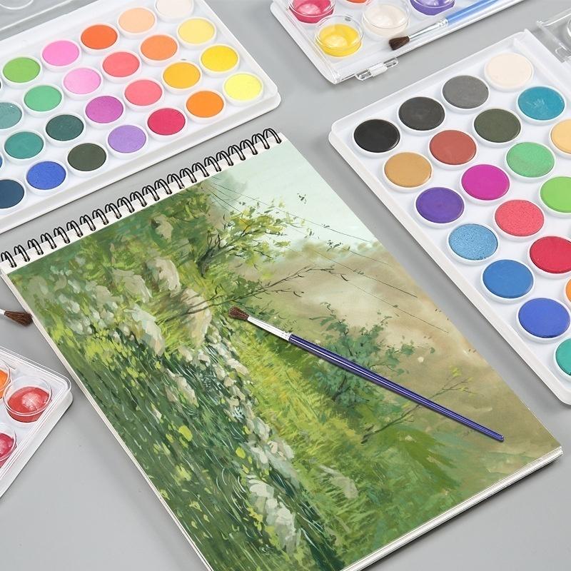 12/16/18 Cores Portátil Sólido Aquarela Tinta Conjunto Aquarela Pincel Caneta Para Pintura Infantil Material de Arte