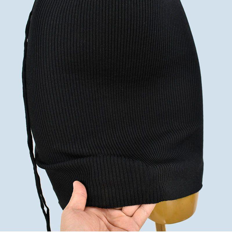 Knitted Sling Dress Women's Spring Summer Sexy Square Collar Collarbone Drawstring Slim fit Sheath Show Figure Vest Long dress
