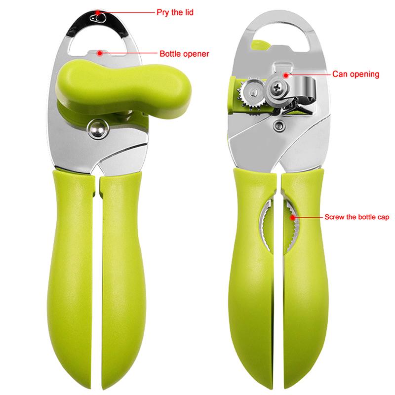 4 In1 Stainless Steel Manual Can Opener With Comfort Grips Sharp Cutting