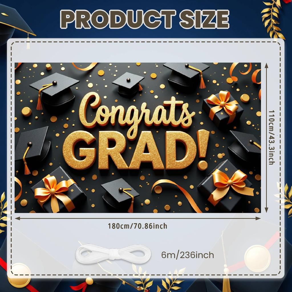 Graduation Celebration Banner Graduation Cap Design Commencement Display 2026 Class Banner Polka Dot Balloons For University