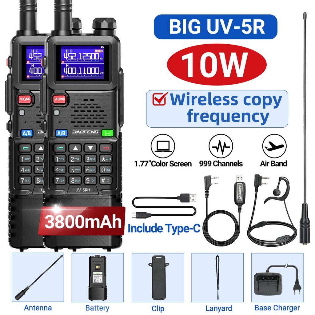 2PCS Baofeng UV-5RH 10W Air Band Walkie Talkie Multi Band Wireless Copy Frequency 999CH NOAA Long Range Ham Radio Upgraded UV-5R
