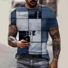 Men's Vintage Plaid 3D Print Short Sleeve T-Shirt Crew Neck Retro Streetwear Camiseta Casual Breathable Summer Fashion