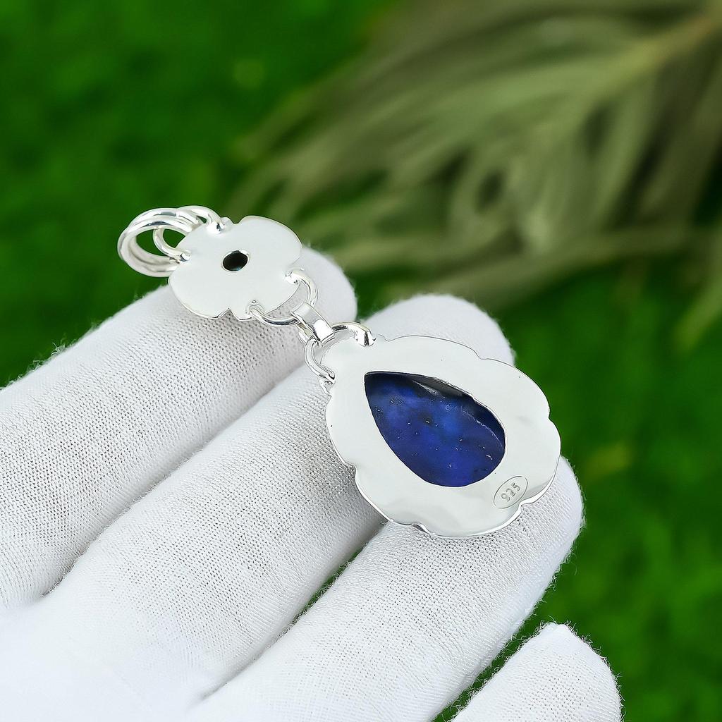 Birthday Gift For Her Natural Lapis Lazuli Gemstone Pendant 925 Sterling Silver