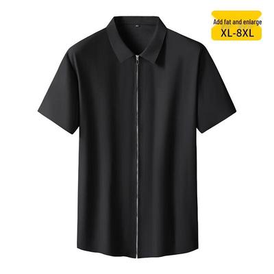 Dibinze Men's Plus Size Ice Silk Zipper Short Sleeve Casual Shirt