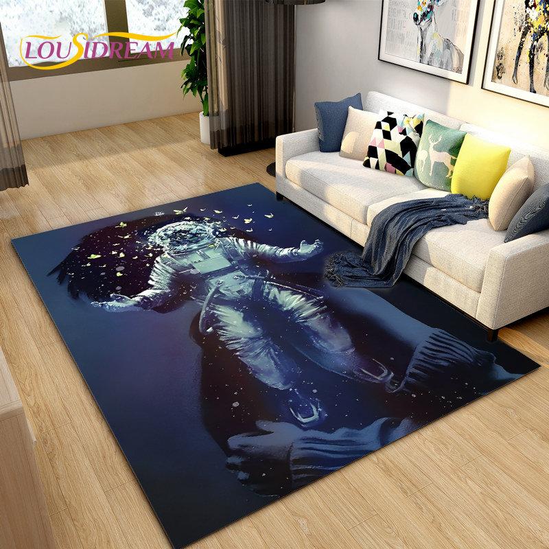 3D Astronaut Space Cartoon Area Rug,Carpet Rug for Living Room Children's Bedroom Sofa Doormat Decoration,Kid Non-slip Floor Mat