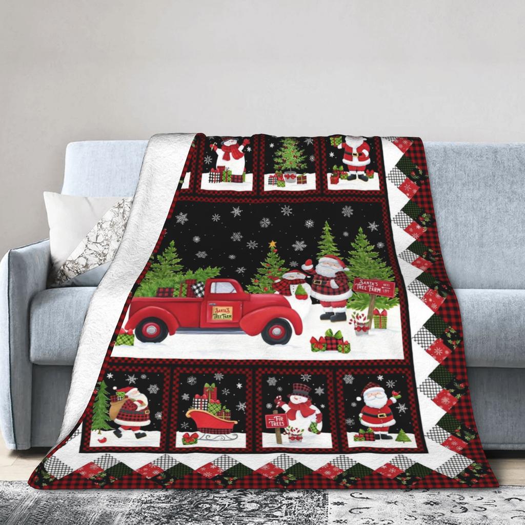 Red Truck Christmas Fleece Throw Blanket Nordic Merry Christmas New Year Blanket for Home Outdoor Super Warm Plush Thin Quilt
