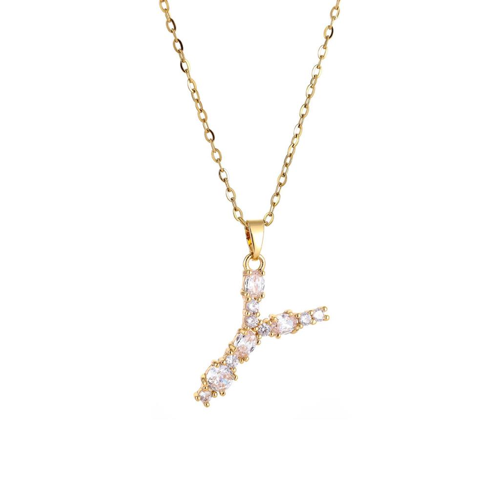 Luxury 26 Letter Necklace Women Unique Design White Zircon Crystal Collarbone Chain Party Jewelry Christmas Gift