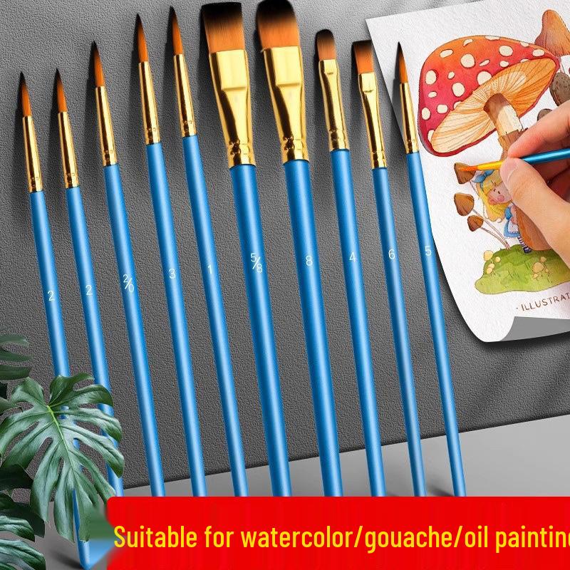Gouache, Oil, Acrylic & Watercolor Brush Set — Nylon Hair Brushes for Art Students & Children