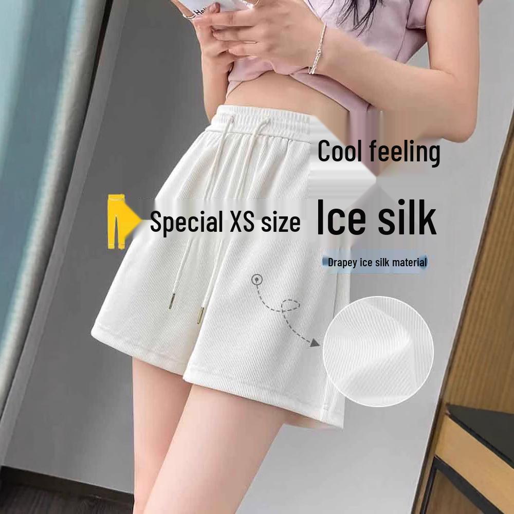 Women's High-Waist A-Line White Silk Shorts - Summer 2025 Collection, Petite Wide-Leg, Casual Sporty Style
