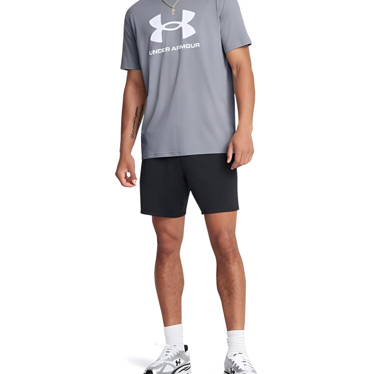 Under Armour Solid Color Comfortable Casual Lace-Up Mid-Waist Three-Quarter Sports Shorts Men shorts Black 1386982-001