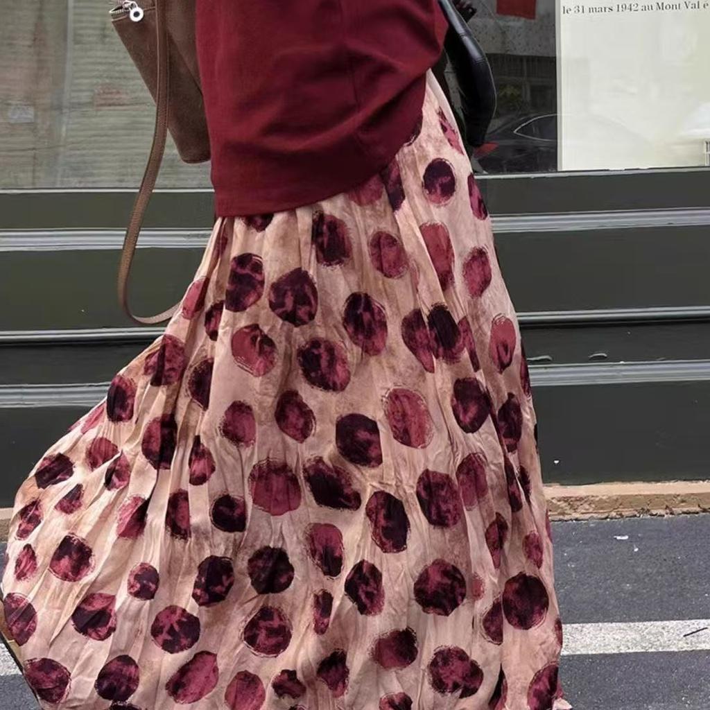 Falda Acampanada para Mujer Falda Larga de Lunares Cintura Alta Talla Grande Fruncida Drapeada A-line Faldas para Niñas