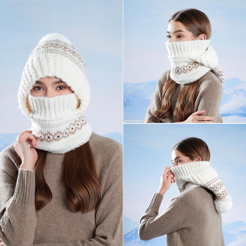 Acrylic Knit Hat With Face Mask And Ear Cover For Winter Warmth And Wind Protection