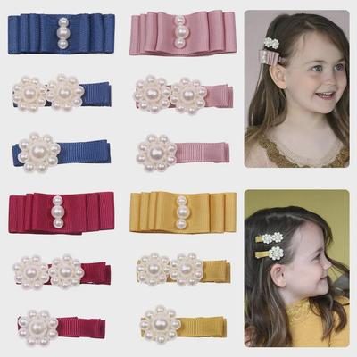 Girls' Handmade Pearl Bow Hairpin and Ribbon Bangs Clip