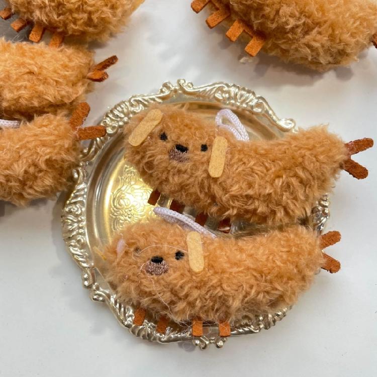 Plush Stuffed Keychain Funny Dolls Fried Shrimp Dog Pendant Keyring for Decor
