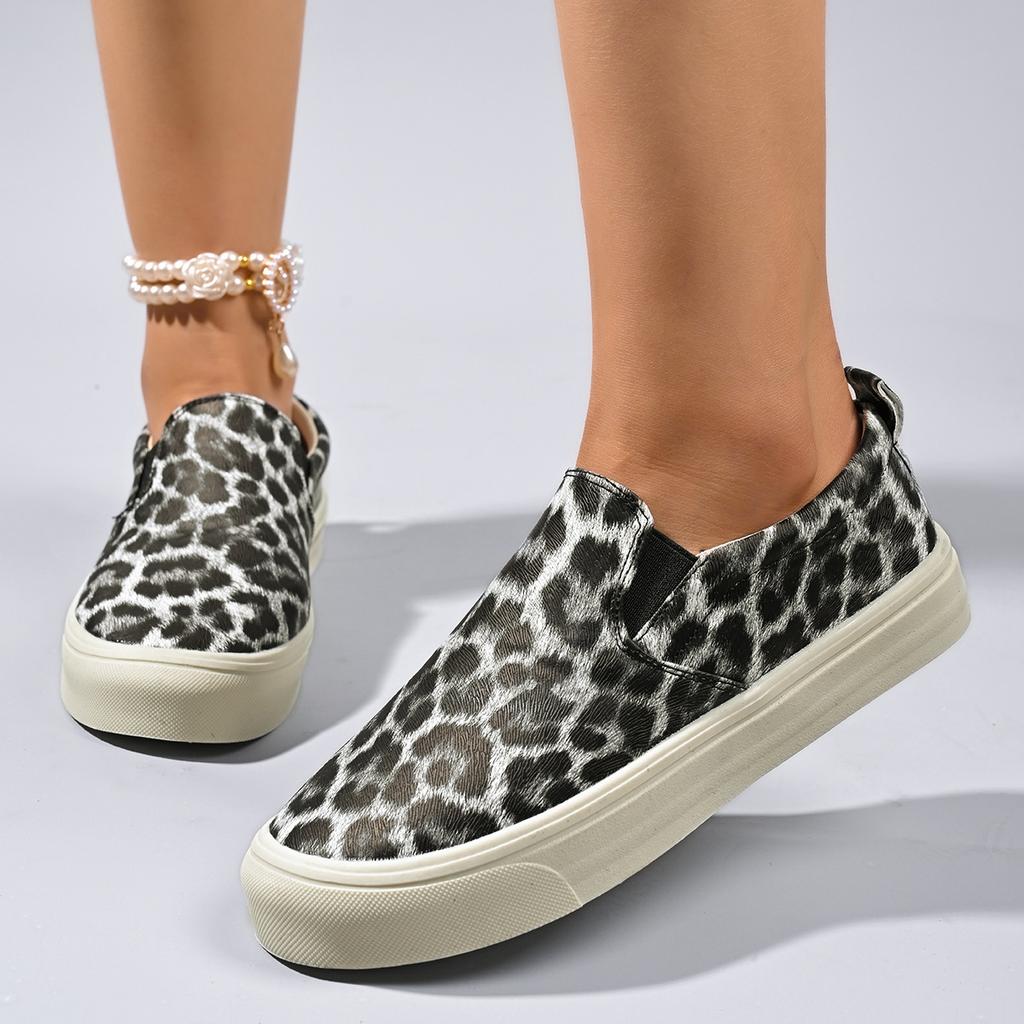 Große Größe Frühling Leopardenmuster Freizeitschuhe Damen Board Schuhe flache Sohle Koreanische Version vielseitig Ins Tide Slipper dicke Sohle