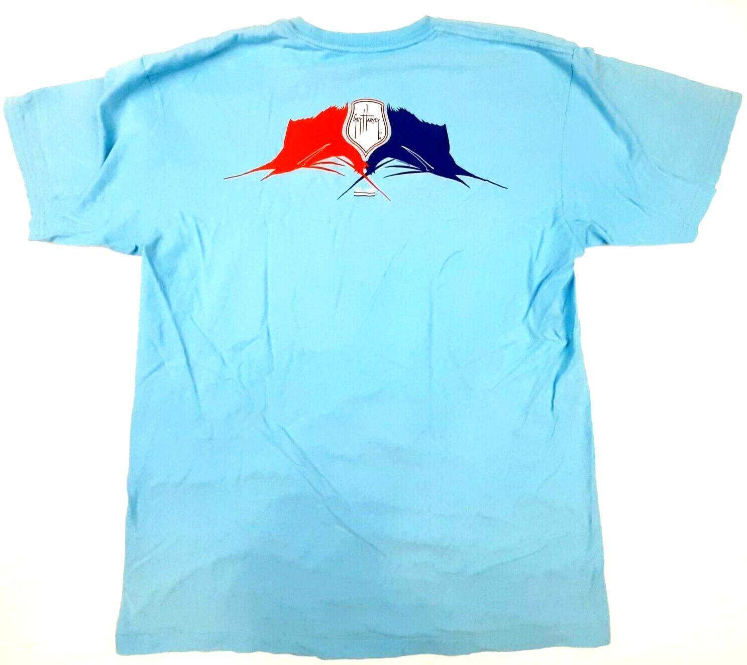 Guy Harvey Mens T-Shirt Size L Light Blue Cotton 2XL