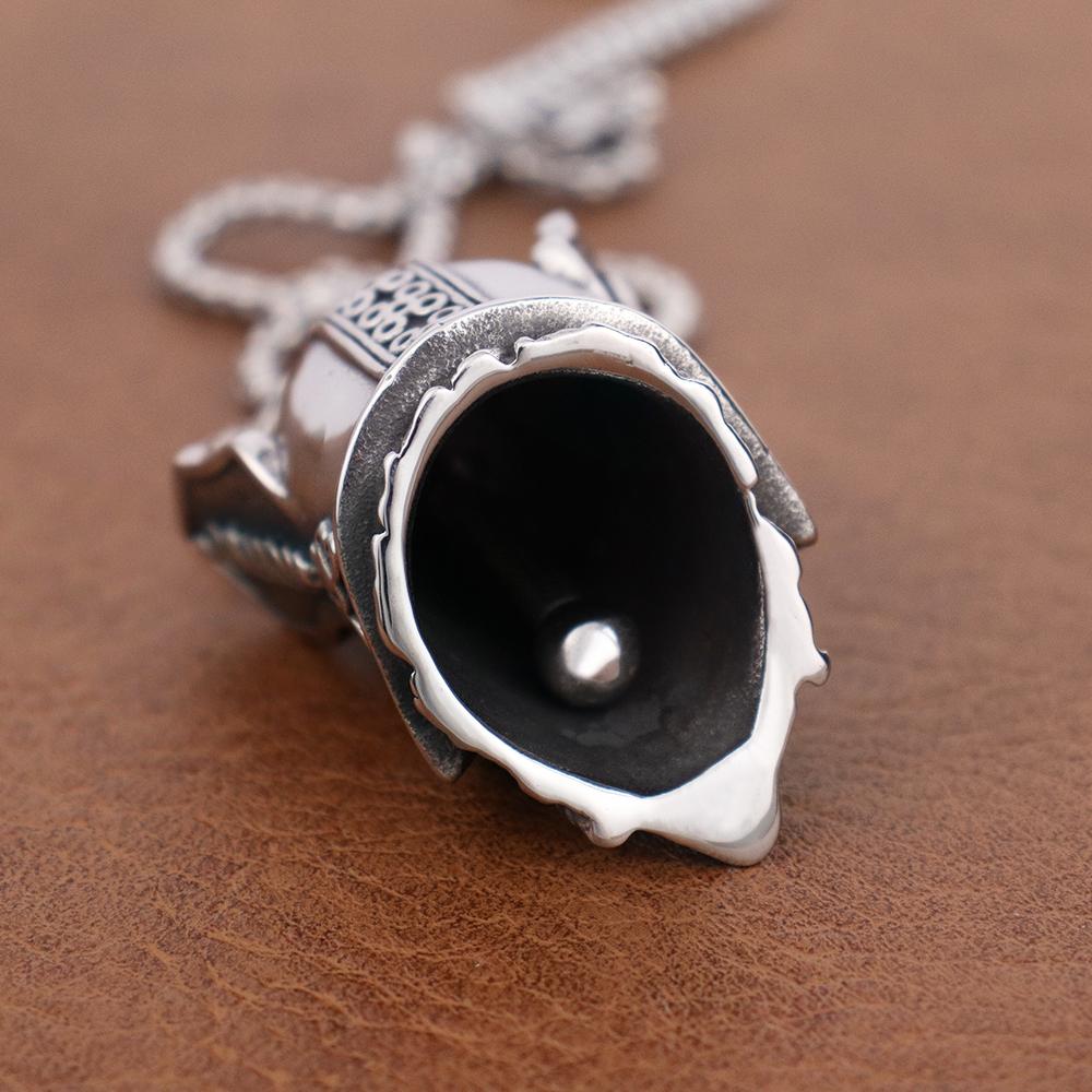316L Steel Viking Bell Necklace for Men - Odin Guardian Pendant, Norse Biker Jewelry Gift, Gothic Motorcycle Amulet Accessories