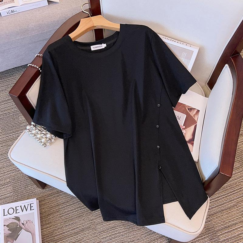 Plus Size Loose-Fit Mid-Length Short-Sleeve Round Neck T-Shirt for Women (Sizes 200/300/350 jin) 7163