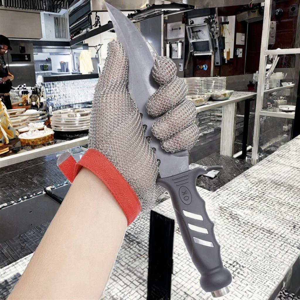 316L Stainless Steel Mesh Chain Mail Gloves with Textile Strap for Anti-Cut Hand Safety