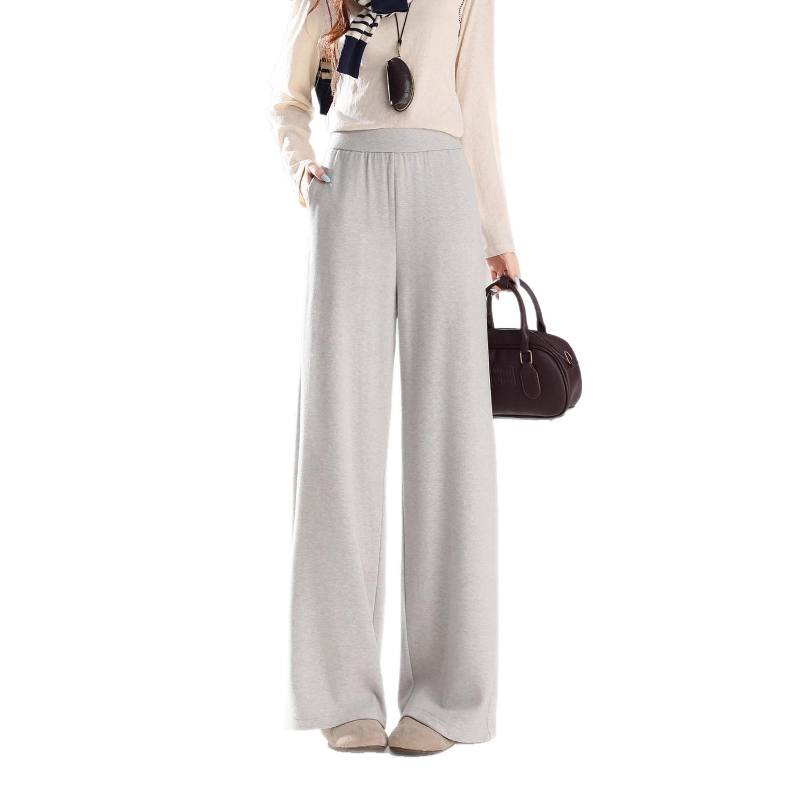 

Широкие вязаные брюки из смесовой шерсти - Женские, стройнящие, удобные, свободные и уютные для осенней носки XL (55-60 kg) серый