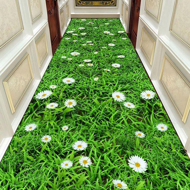 Autumn Style Long Lobby Carpet Fresh Green Grass Pattern Stairway Hallway Home Corridor Carpet Aisle Party Wedding Red Area Rugs