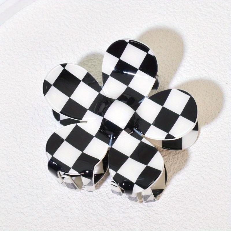 

1 set of Women s classic checkerboard acrylic flower clip Thick hair long hair for black and white checkerboard flower clip Pink